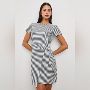 RAILS Edie Dress Ivory Navy Micro Stripe Tie Waist Size XL NWT